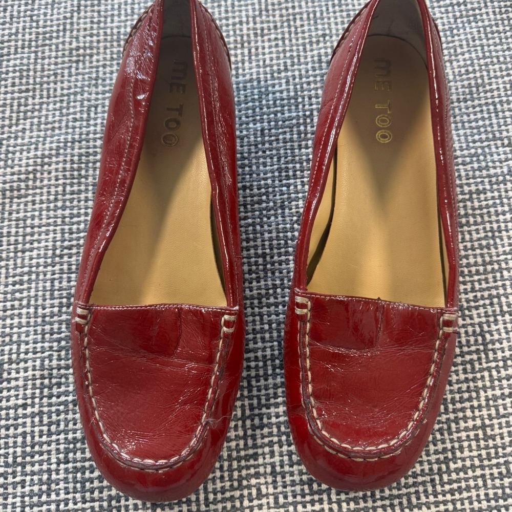 Me Too Sabat Red Patent Loafers Womens 8.5M Slip On Moc Toe Flats Shoes